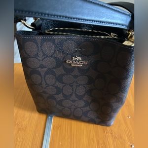 Leather coach crossbody bucket purse